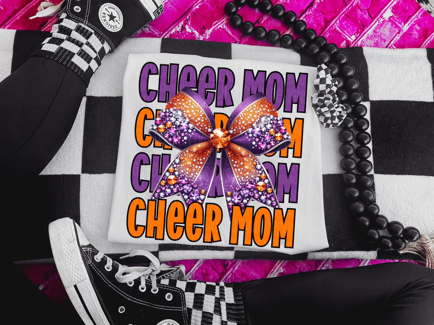 Cheer Mom Purple Orange Bow DTF Transfer