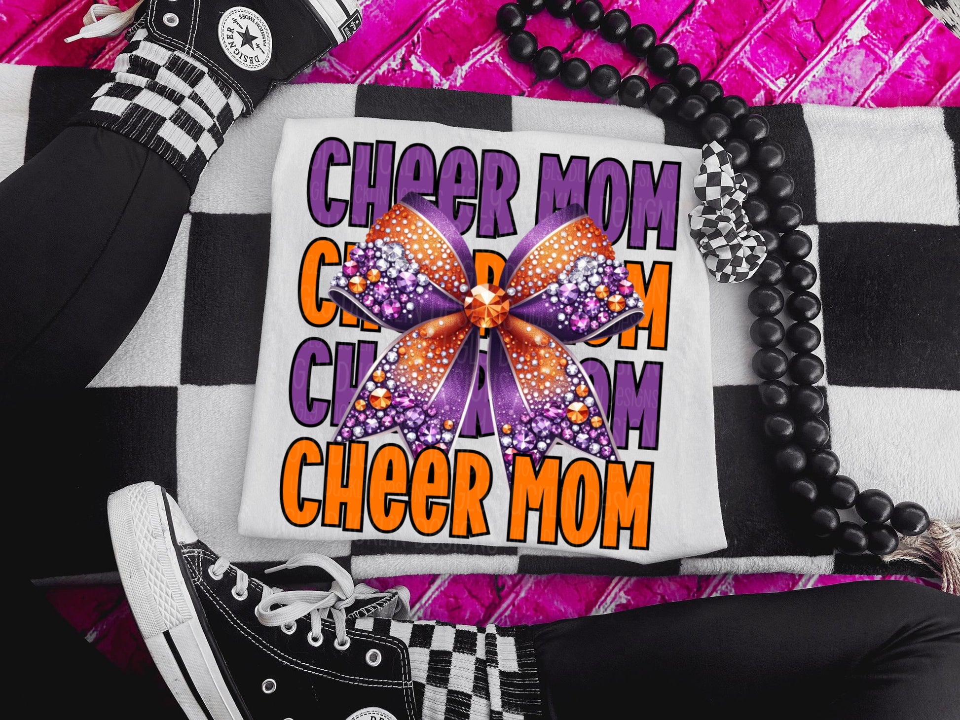 Cheer Mom Purple Orange Bow DTF Transfer