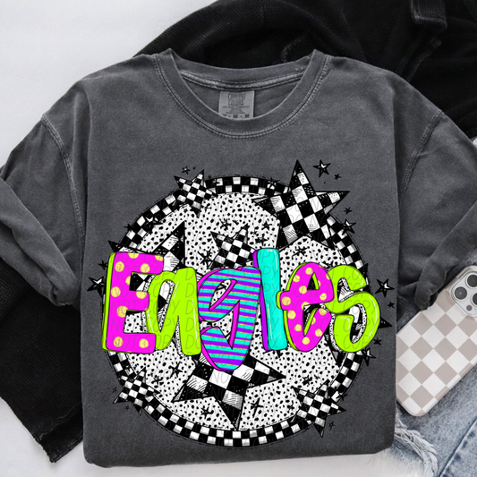 Eagles Mascot Neon Checker DTF Transfer