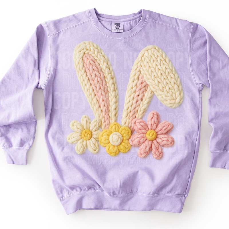 Floral Easter Bunny Ears Yarn Faux DTF Transfer
