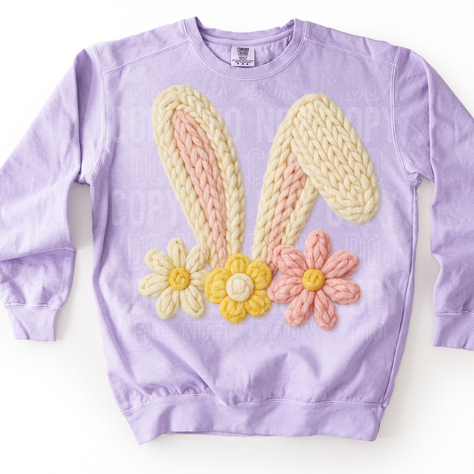 Floral Easter Bunny Ears Yarn Faux DTF Transfer