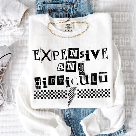 Expensive And Difficult Checkered Bolt Word DTF Transfer