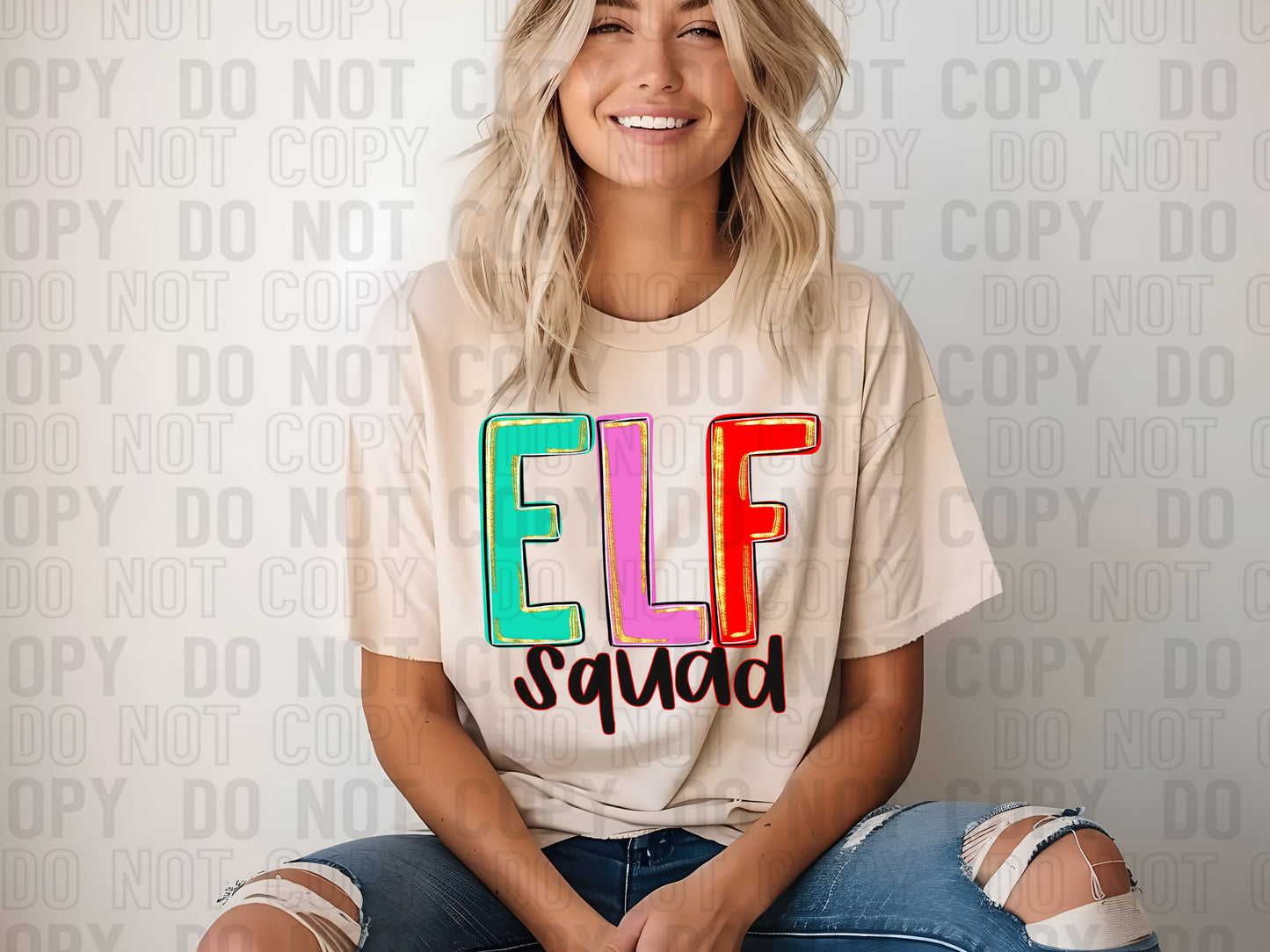 Elf Squad Colorful Gold Glitz DTF Transfer