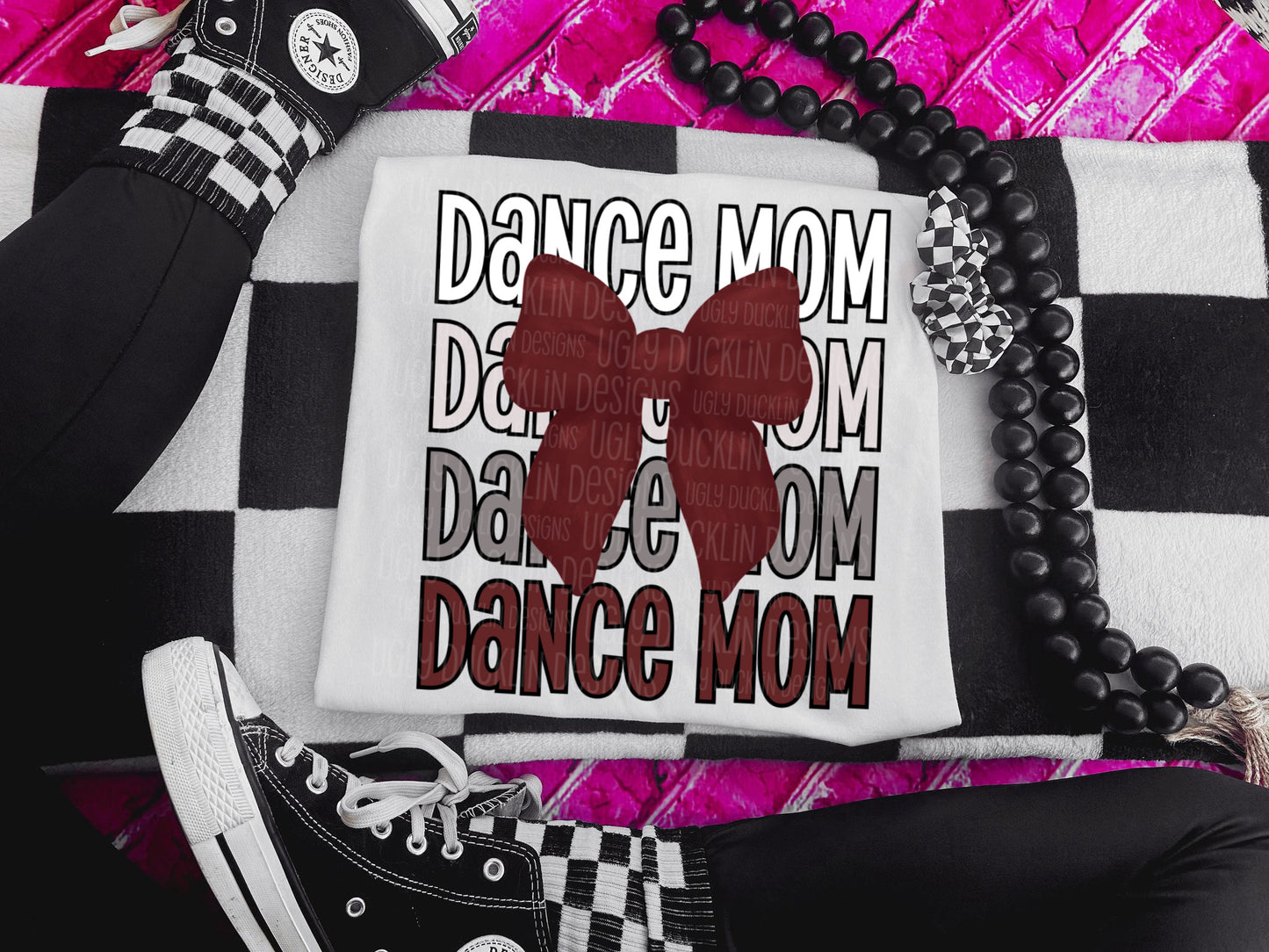 Dance Mom Grey Maroon Bow DTF Transfer