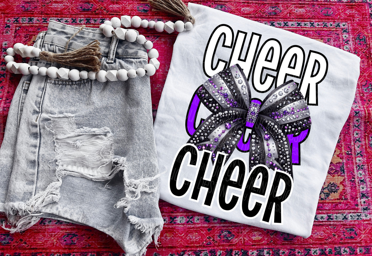 Cheer Purple Black Bow DTF Transfer