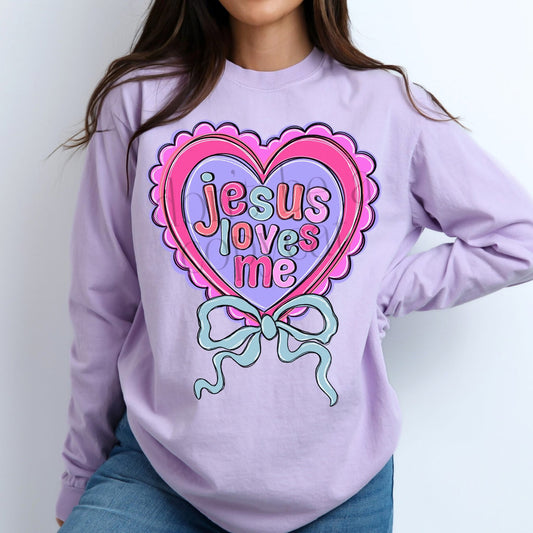 Jesus Loves Me Heart W/ Bow DTF Transfer