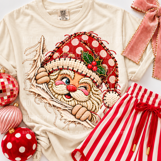 Santa Fabric Faux Yarn DTF Transfer