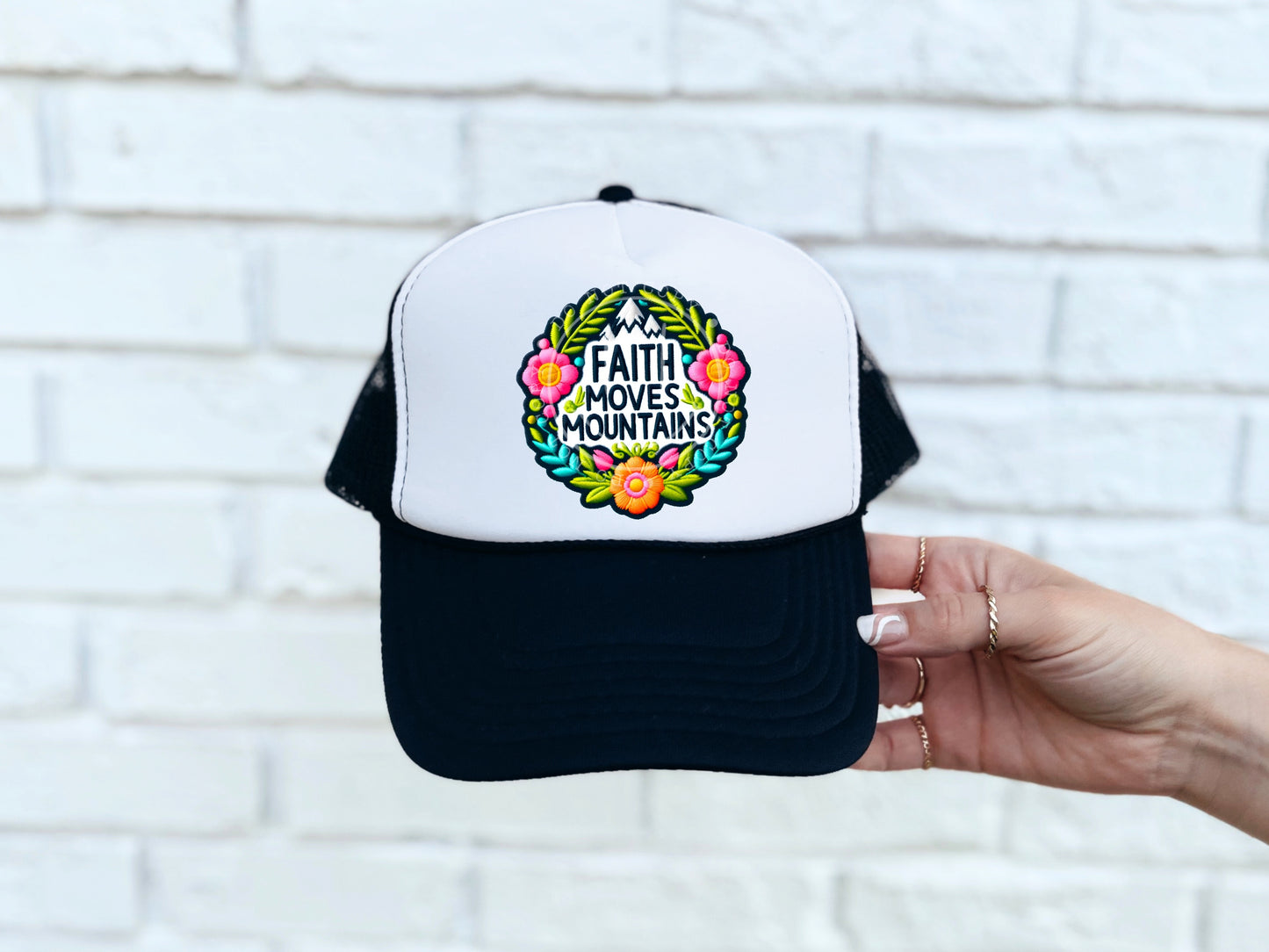 Faith Moves Mountains Floral Hat Patch DTF Transfer