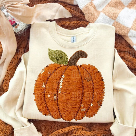 Fall Pumpkin Yarn Sequin Faux DTF Transfer