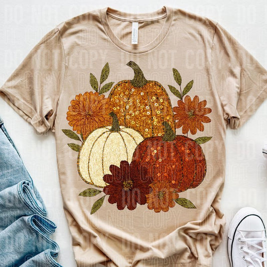 Fall Floral Sequin Pumpkins DTF Transfer