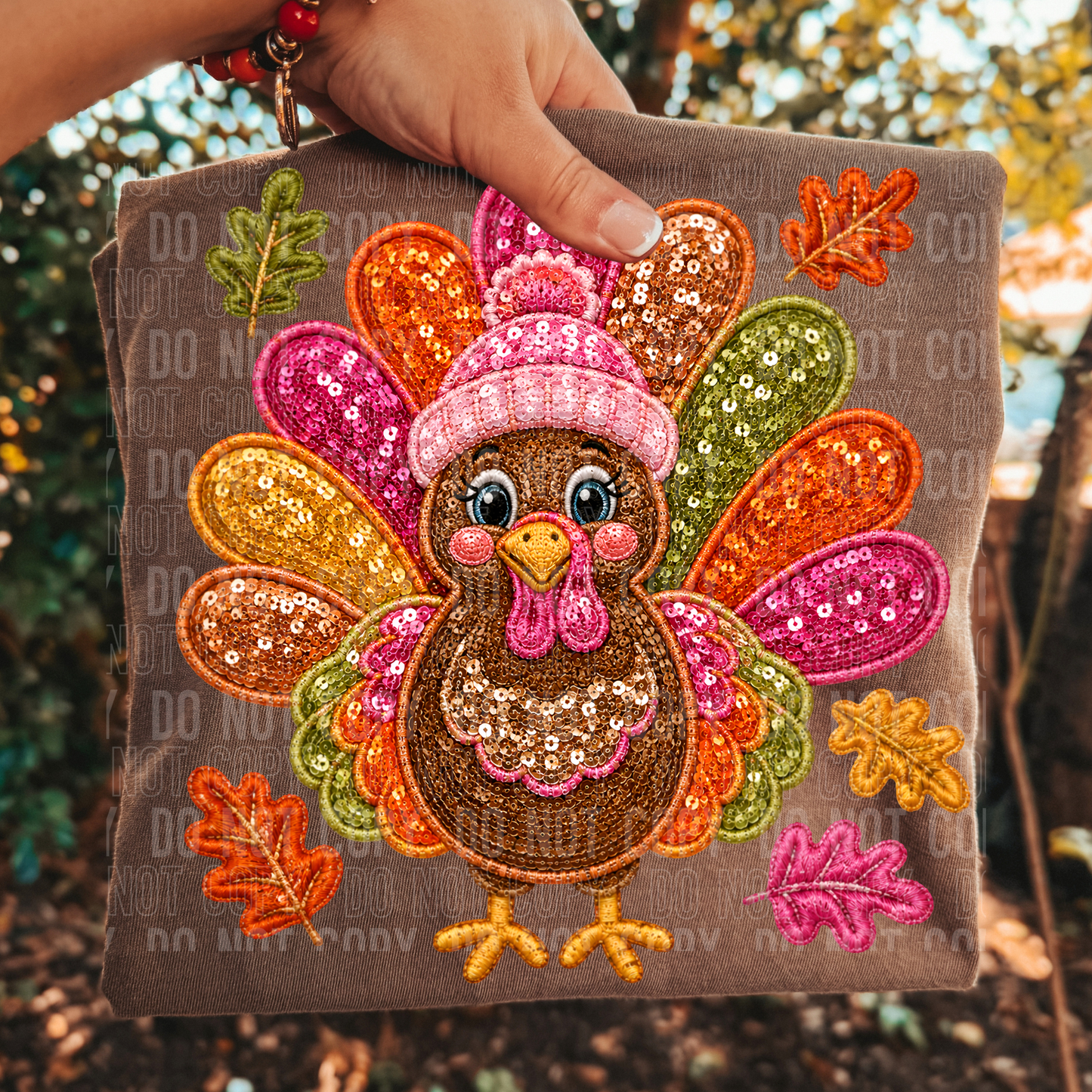 Fall Turkey Faux Sequin DTF Transfer