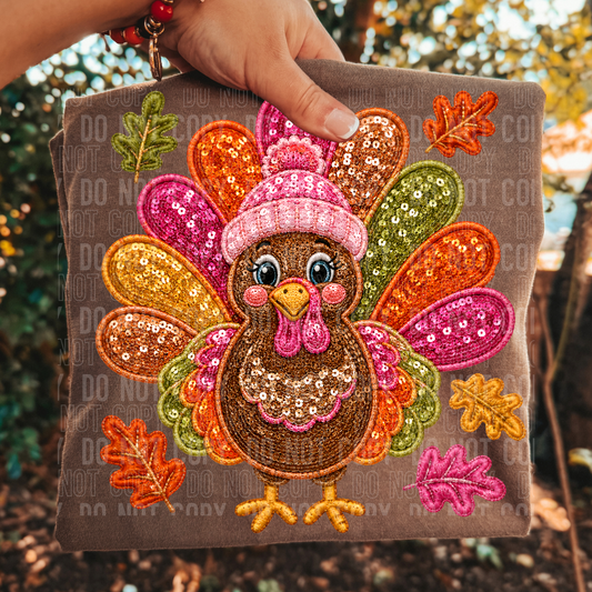Fall Turkey Faux Sequin DTF Transfer
