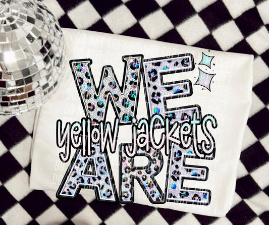 We Are Yellow Jackets Glittery Leopard Mascot DTF Transfer