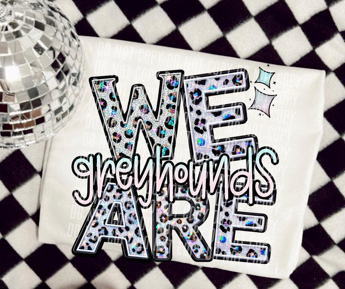 We Are Greyhounds Glittery Leopard Mascot DTF Transfer