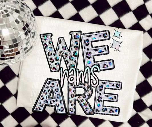 We Are Rams Glittery Leopard Mascot DTF Transfer