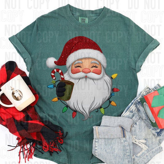 Faux Embroidered Santa Coffee DTF Transfer