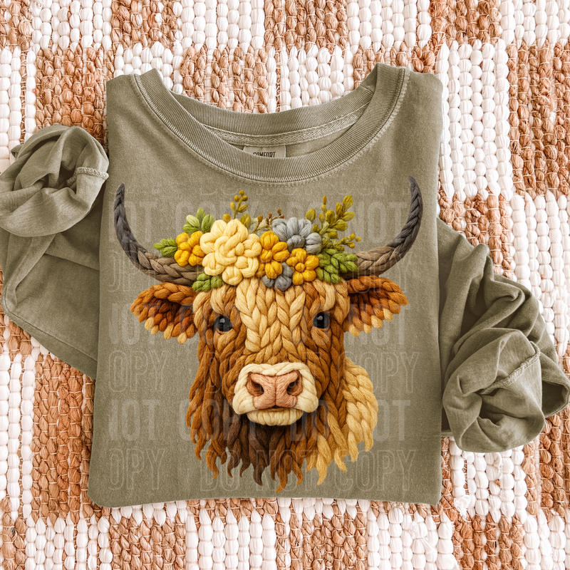 Cow Floral Yarn Faux DTF Transfer