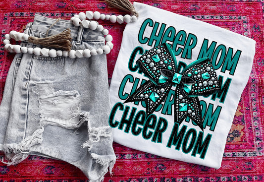 Cheer Mom Teal Black Bow DTF Transfer