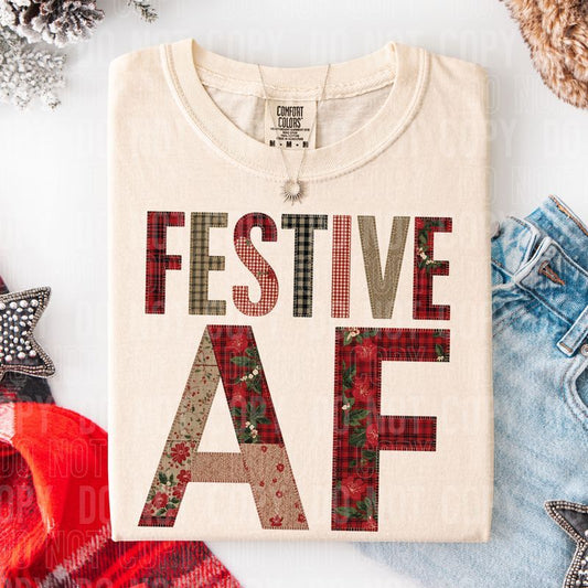 Festive AF Christmas Patchwork DTF Transfer