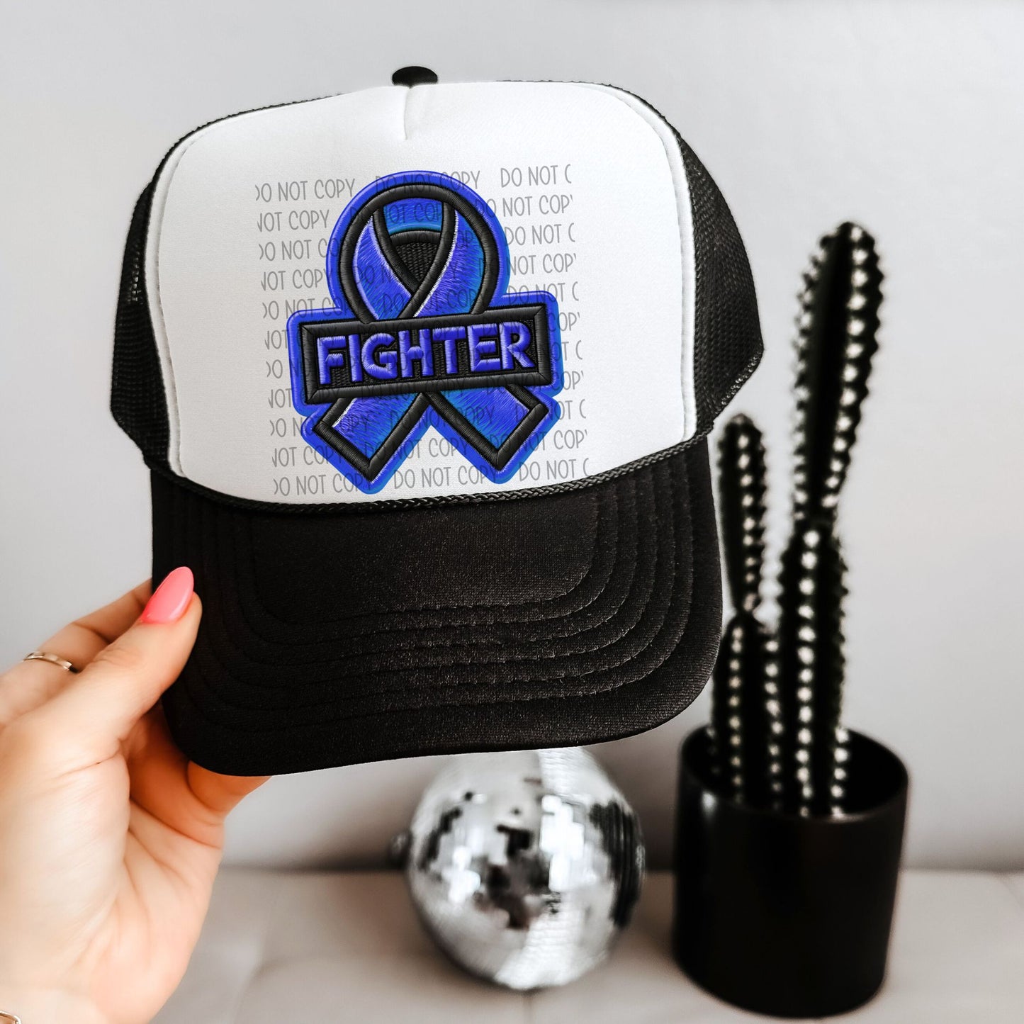 Fighter Blue Ribbon Hat Patch DTF Transfer