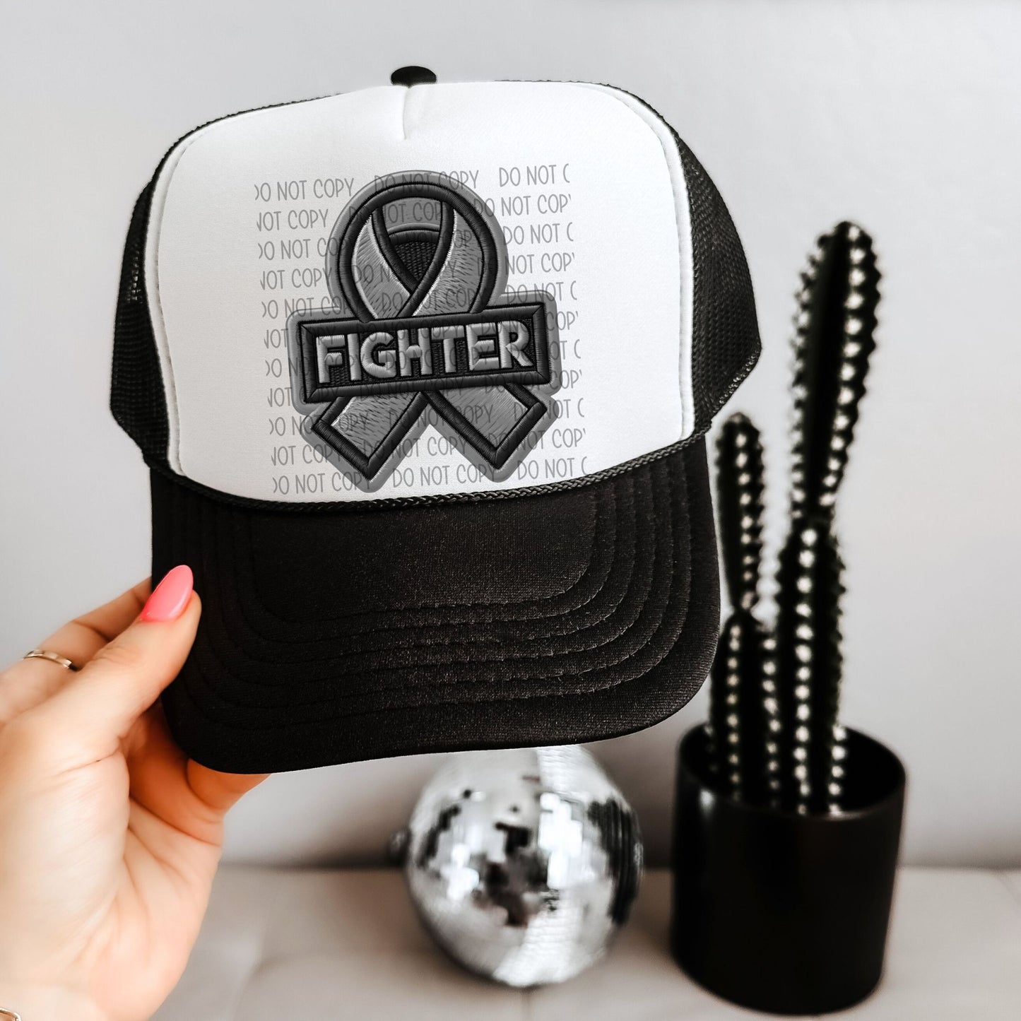 Fighter Gray Ribbon Hat Patch DTF Transfer