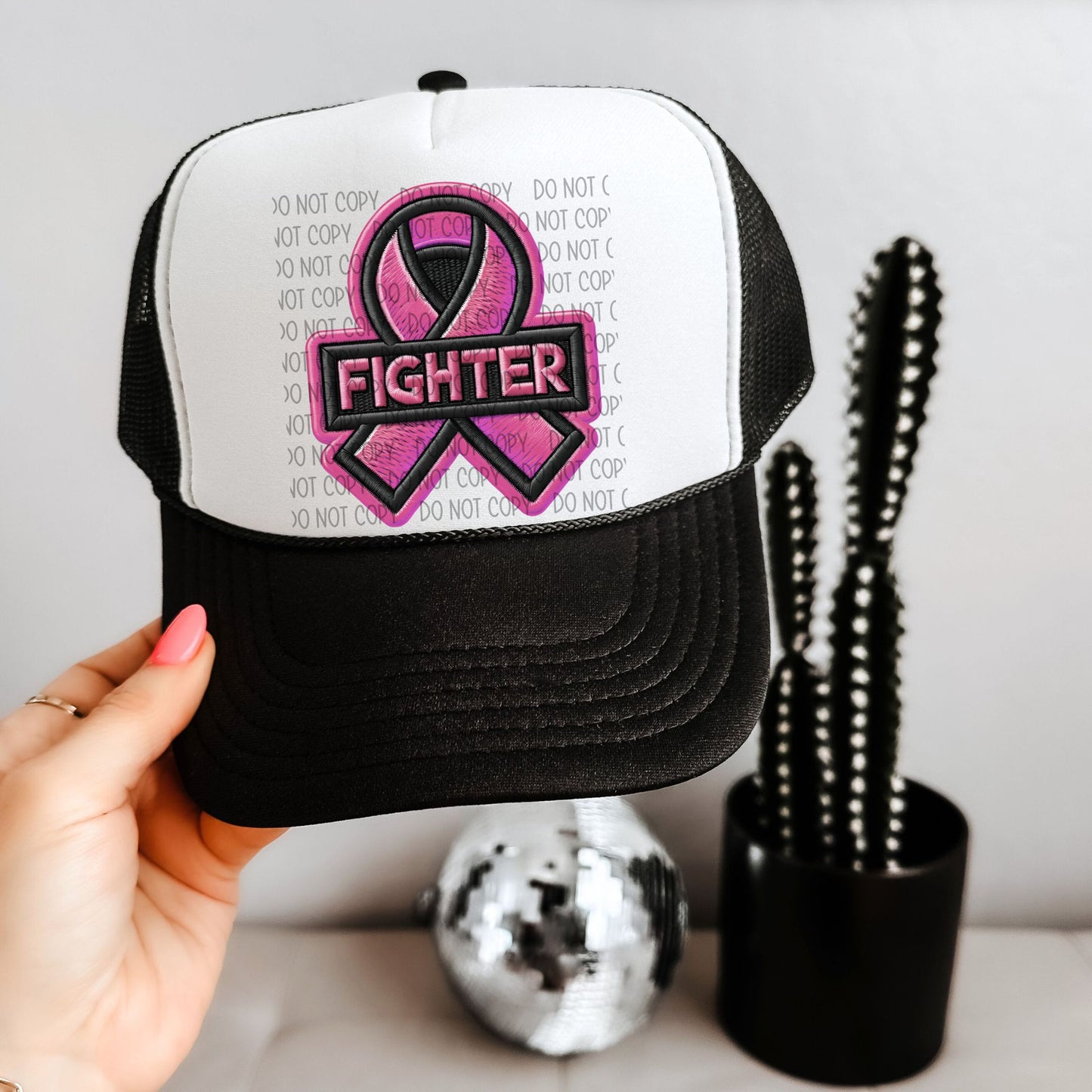 Fighter Pink Ribbon Hat Patch DTF Transfer