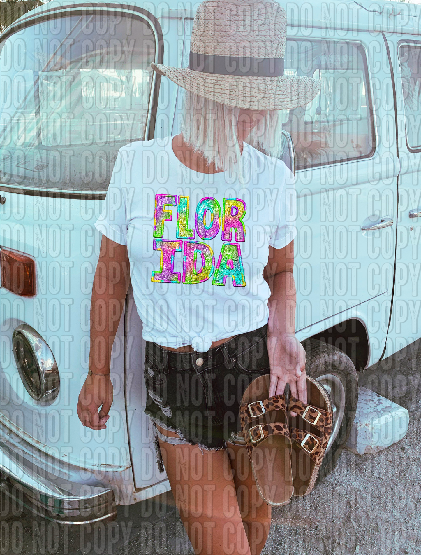 Florida Colorful Sequined State DTF Transfer