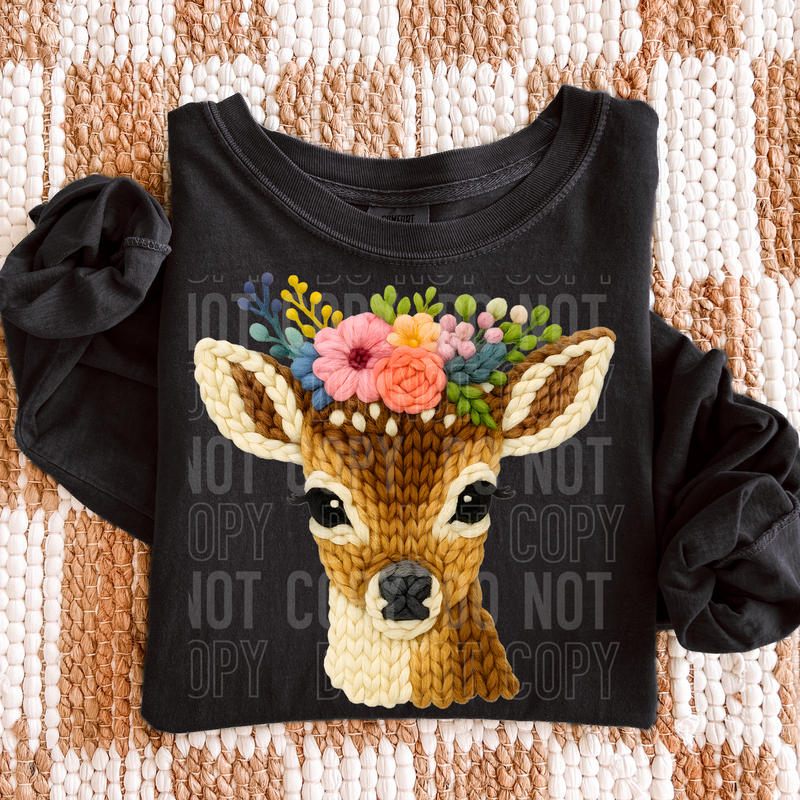 Deer Floral Yarn Faux DTF Transfer