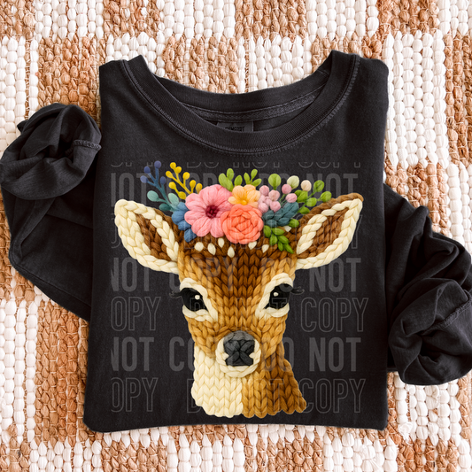 Deer Floral Yarn Faux DTF Transfer