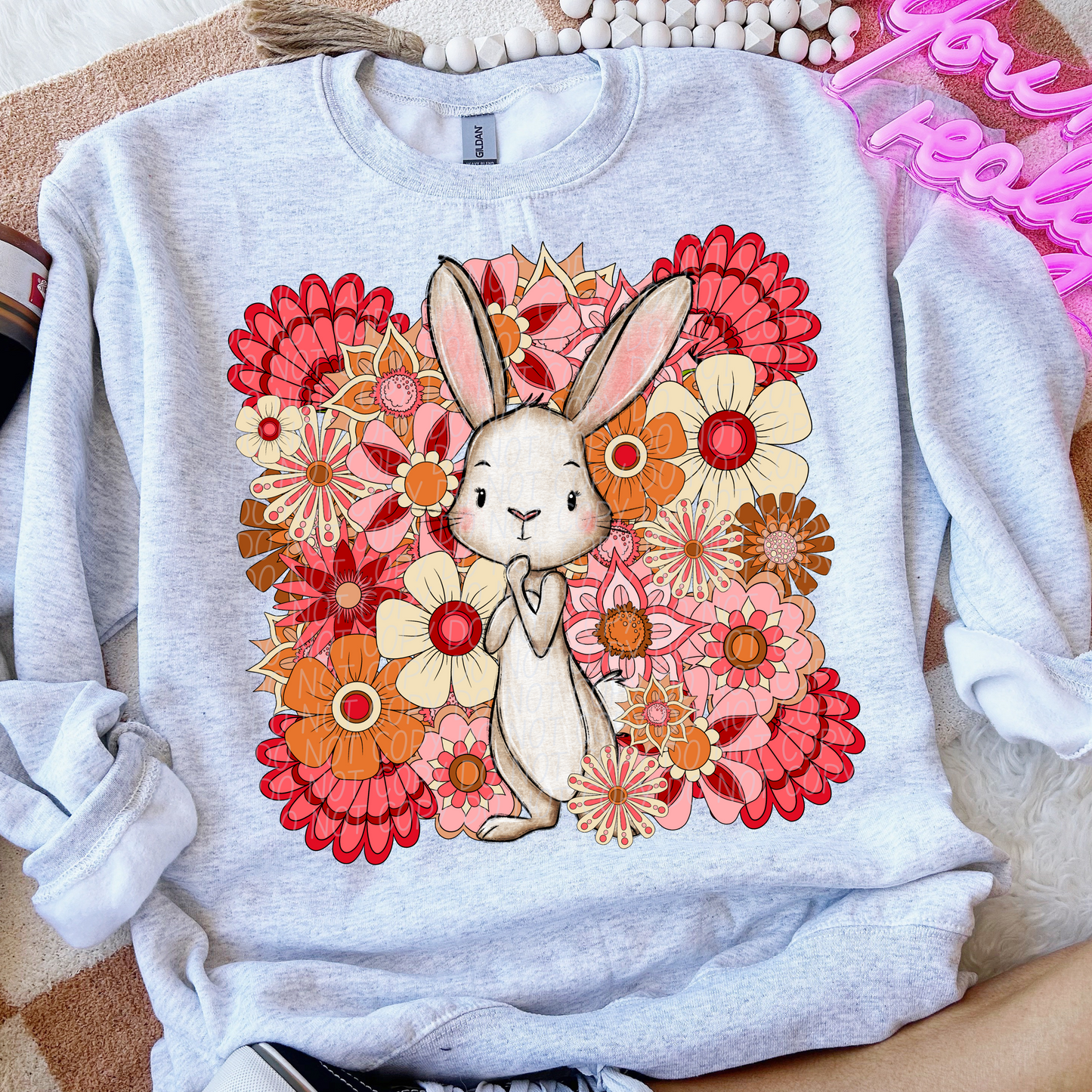 Floral Retro Bunny DTF Transfer