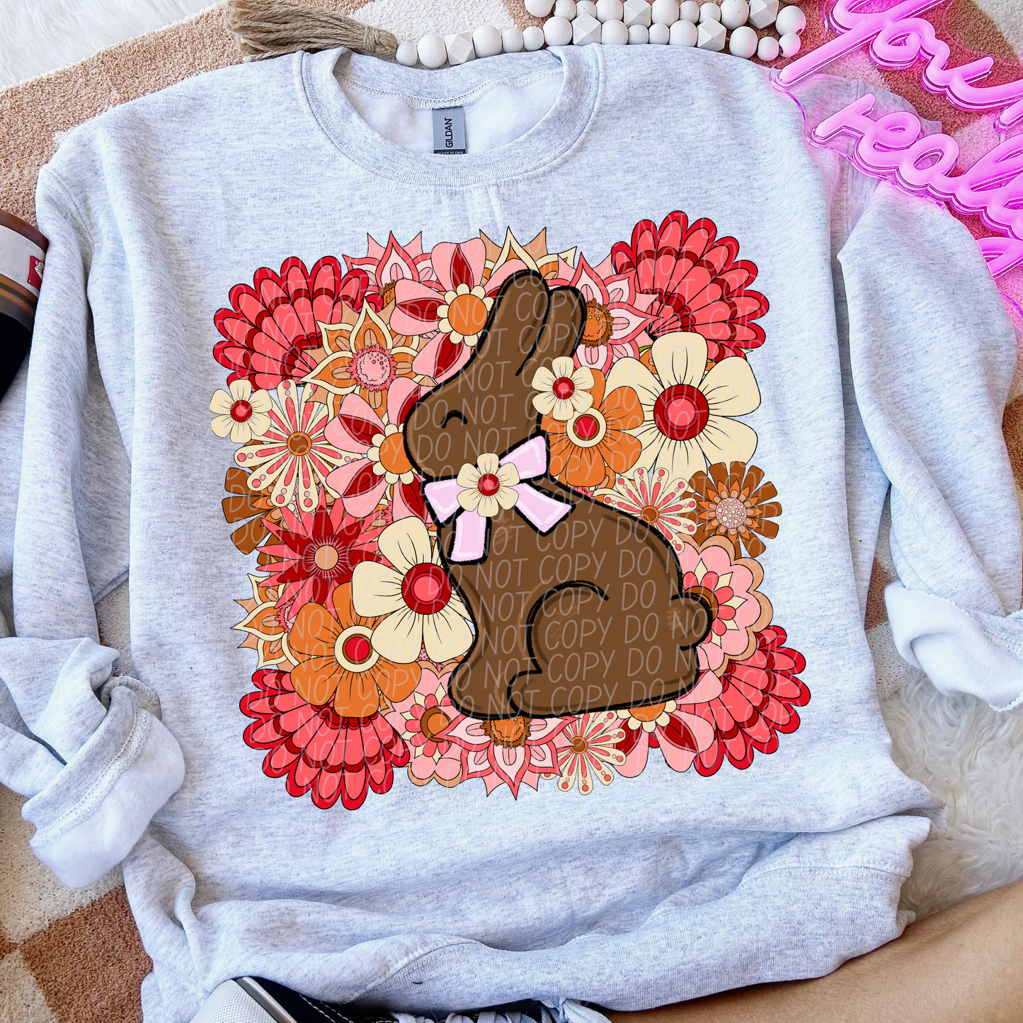 Floral Retro Chocolate Bunny DTF Transfer