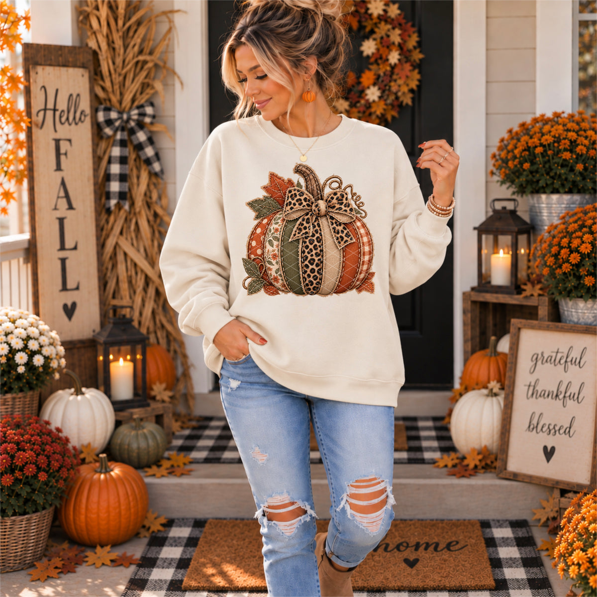 Fabric Fall Pumpkin DTF Transfer