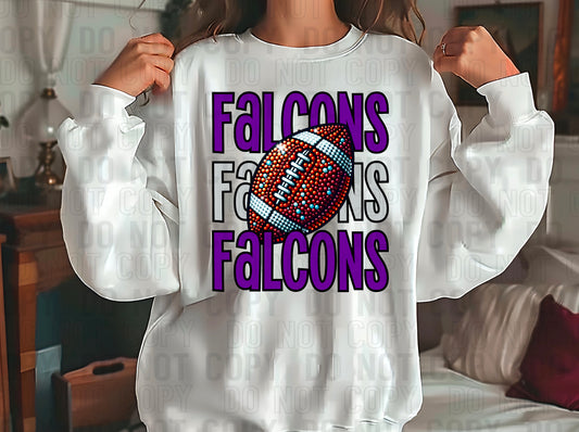 Falcons Rhinestone Football Purple Grey DTF Transfer