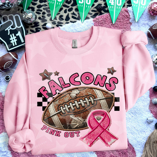 Falcons Football Embroidery Faux Pink Out Mascot DTF Transfer