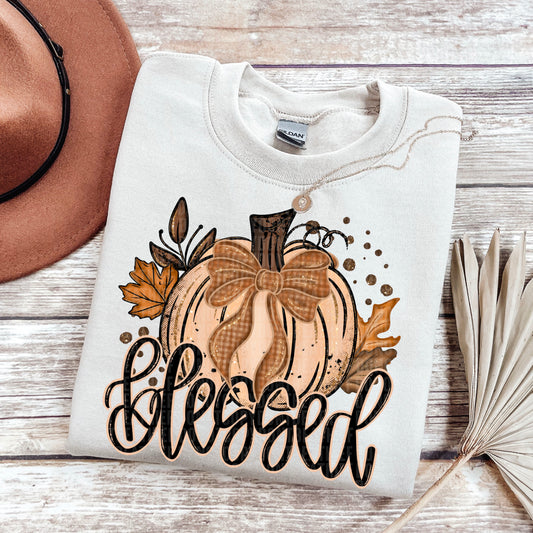 Fall Glitter Pumpkin Blessed DTF Transfer