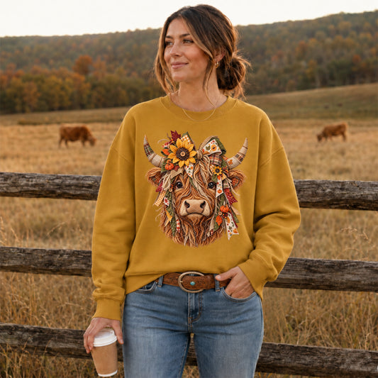 Fall Sunflower Highland DTF Transfer