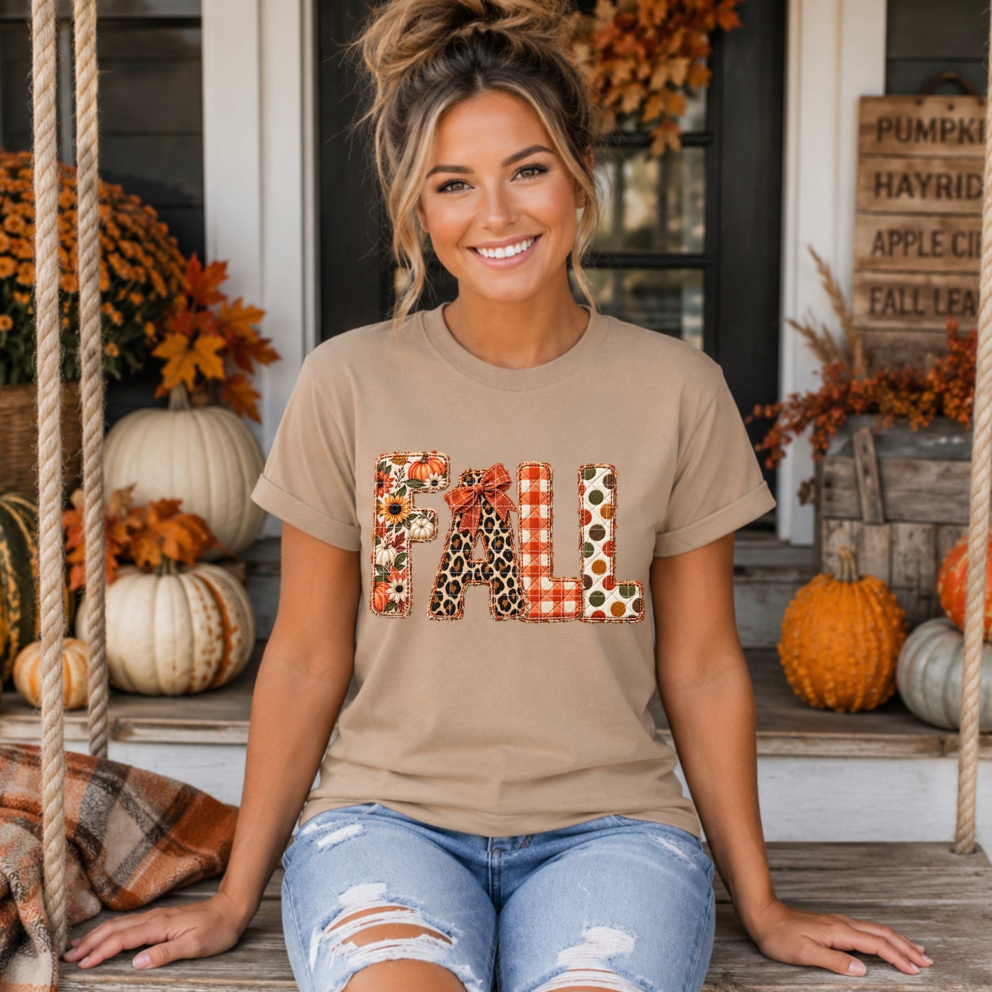 Fall Quilted Embroidery Faux DTF Transfer