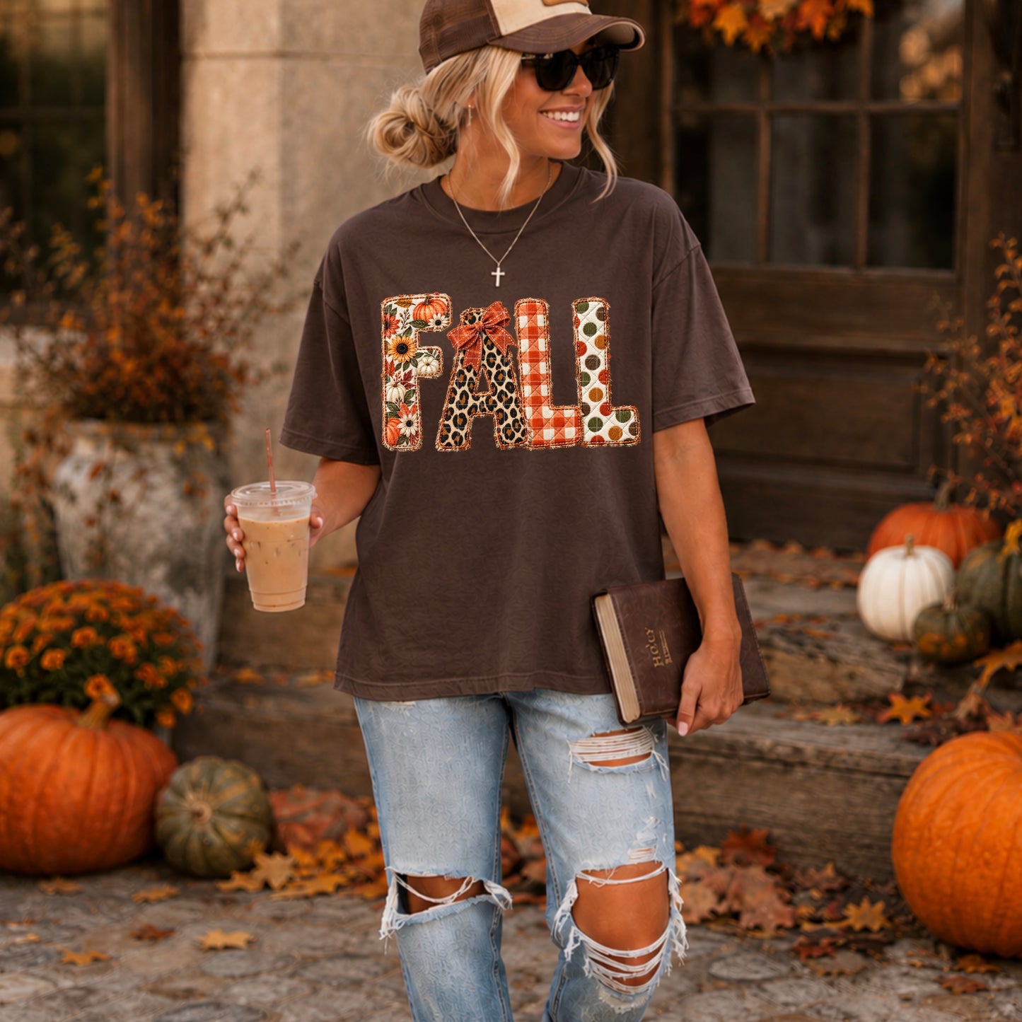 Fall Quilted Embroidery Faux DTF Transfer