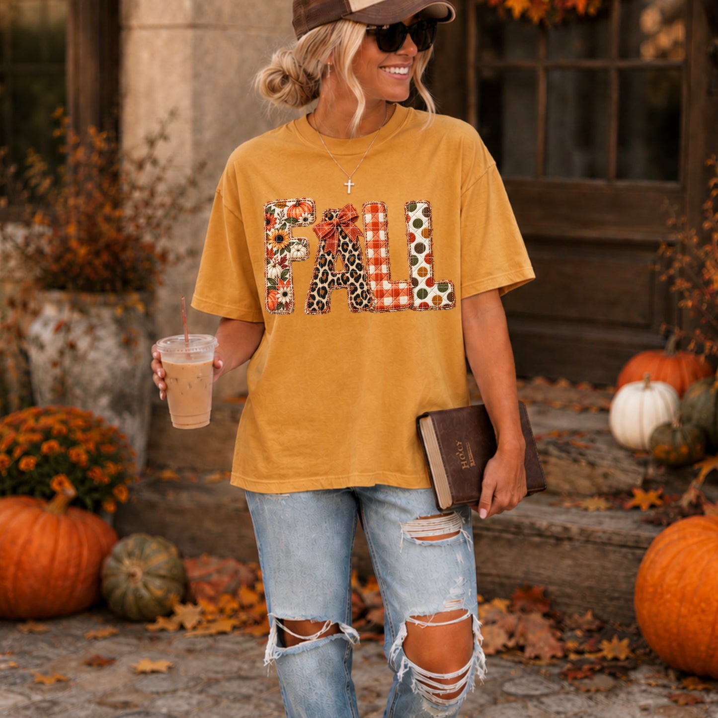 Fall Quilted Embroidery Faux DTF Transfer