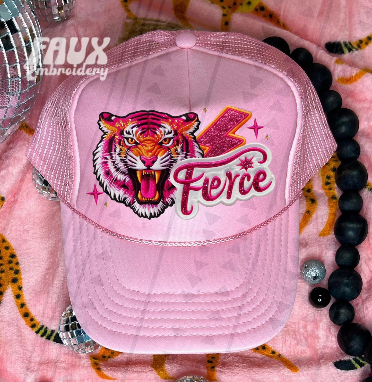 Fierce Pink Sparkle Faux Hat Patch DTF Transfer