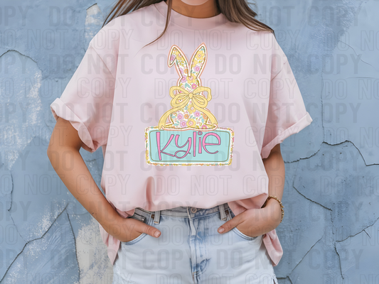 Bunny Pastel Floral (Girl) Custom/Name Personalized Name Plate DTF Transfer