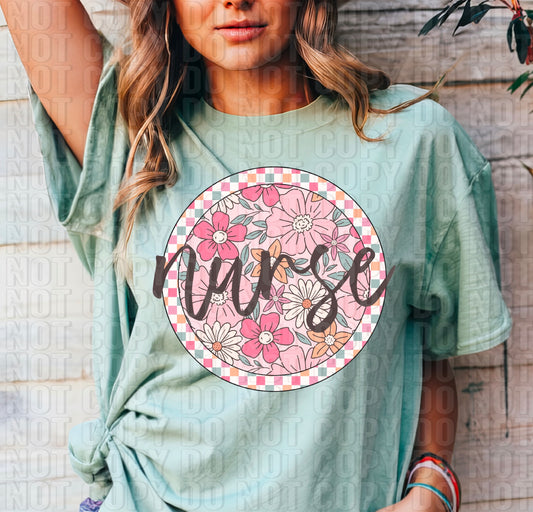 Nurse Floral Circle DTF Transfer