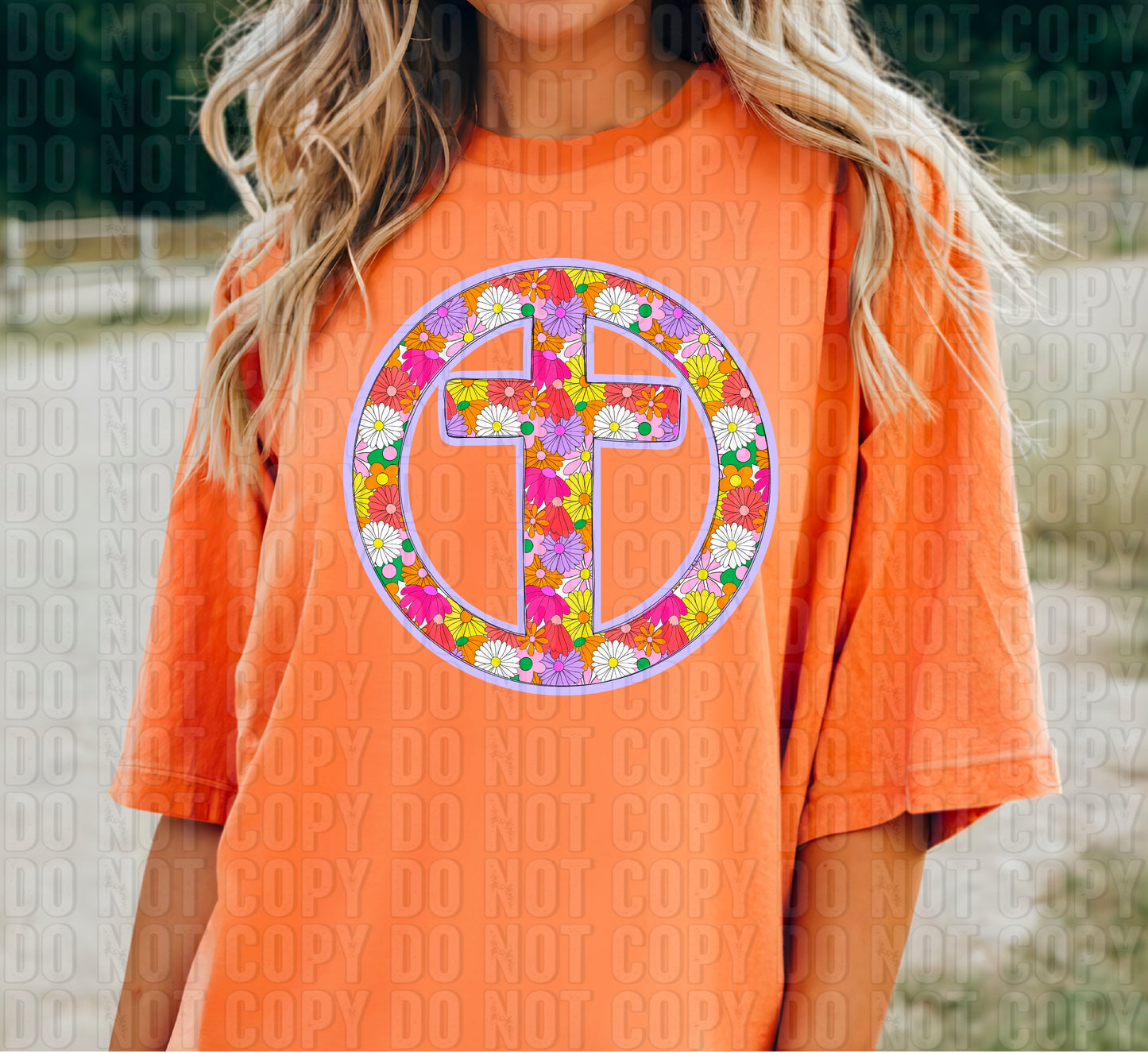 Bright Floral Peace Sign Cross DTF Transfer