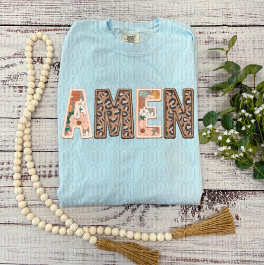 Amen Floral/Leopard Faux Embroidery DTF Transfer