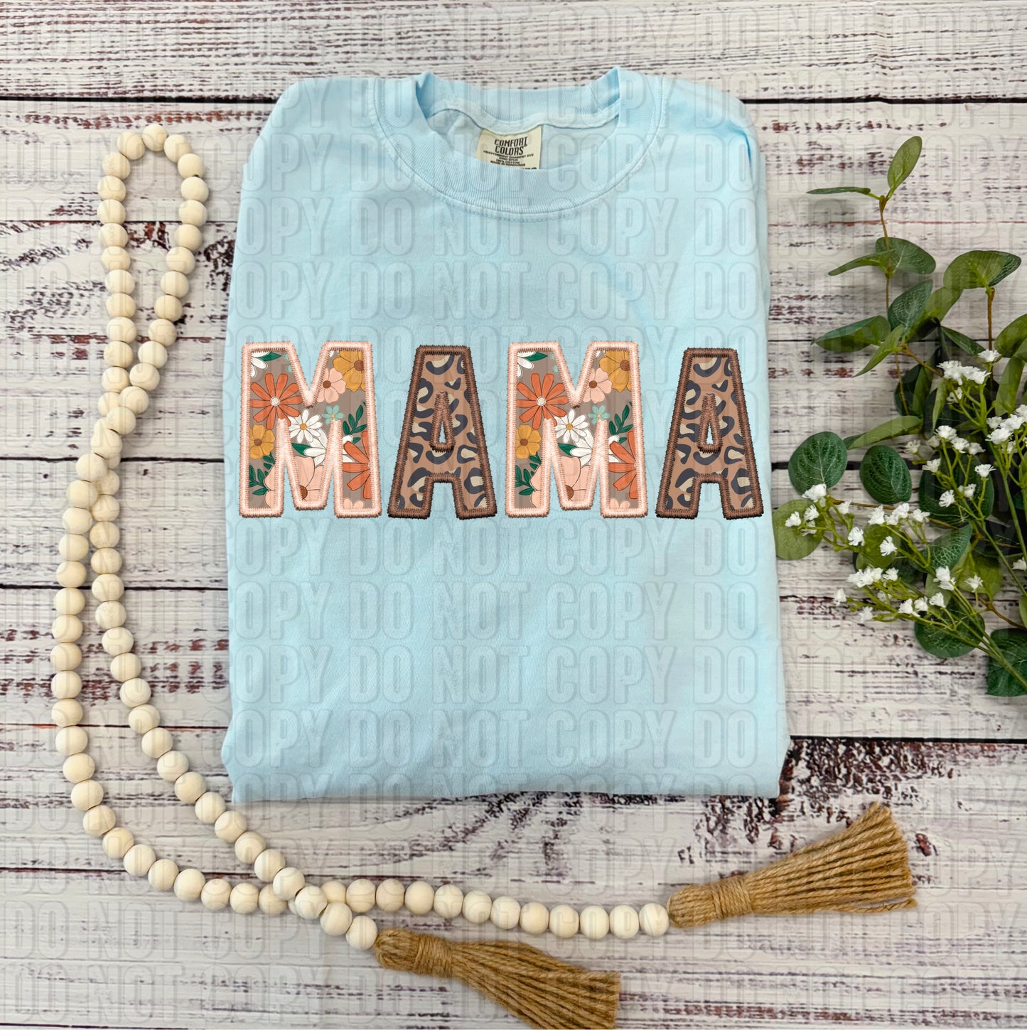 Mama Floral/Leopard Faux Embroidery DTF Transfer