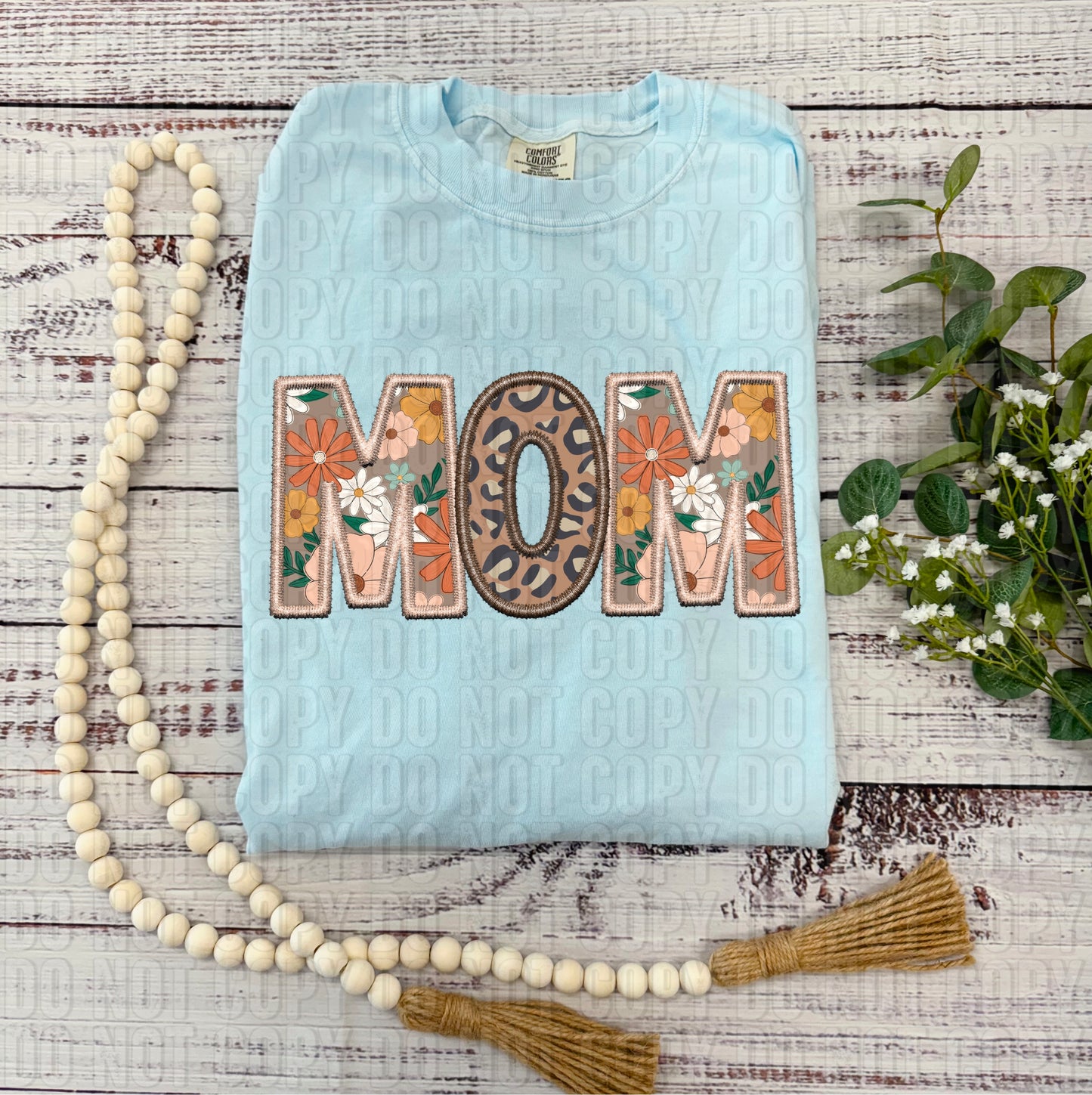 Mom Floral/Leopard Faux Embroidery DTF Transfer