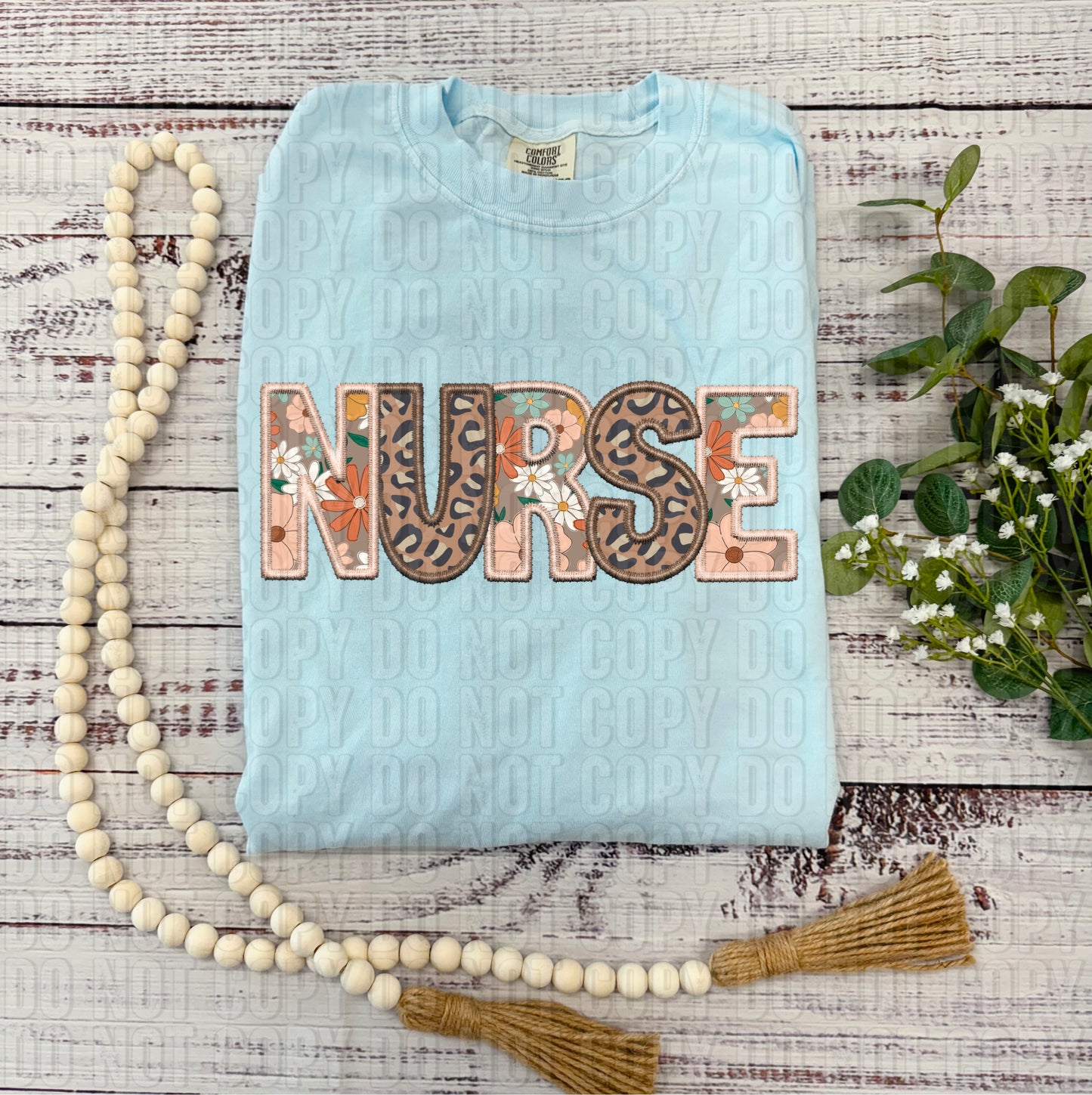 Nurse Floral/Leopard Faux Embroidery DTF Transfer