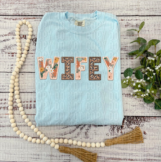 Wifey Floral/Leopard Faux Embroidery DTF Transfer