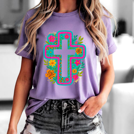 Floral Cross DTF Transfer