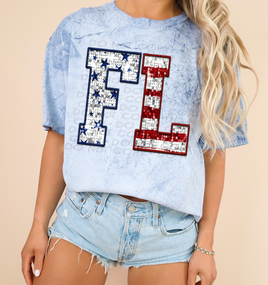 FL Patriotic Sequined Faux State DTF Transfer